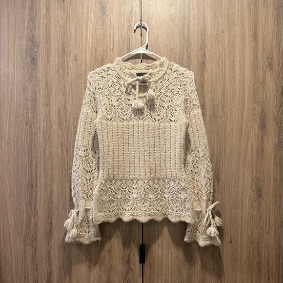 kenzie Sweaters - Vintage Y2K Kenzie Beige Wool Blend Pointelle Knit Coquette Sweater Size S
